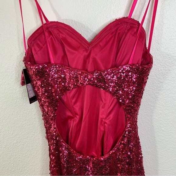 Faviana Pink Sequin Formal Gown Strapless Open Back Size 6 - Picture 6 of 10